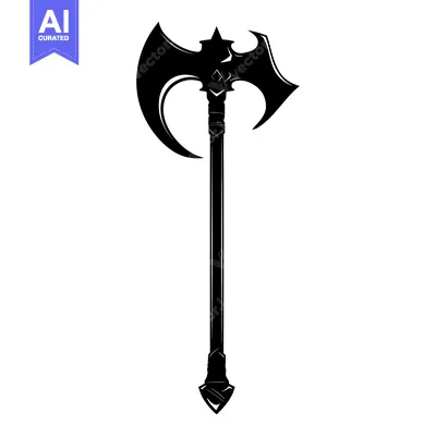 Black and White Silhouette of a Fantasy Axe