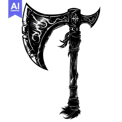 Popular premium asset: Black and White Illustration of a Decorated Axe