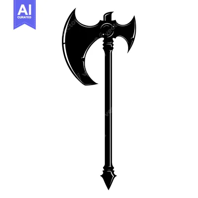 Aset premium populer: A Black and White Illustration of a Double-Headed Axe