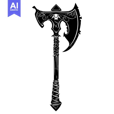 Ornate Black and White Skull-Adorned Axe