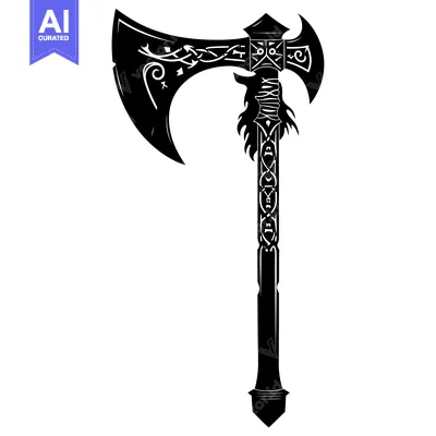 Aset desain premium: Ornate Viking Axe with Intricate Designs