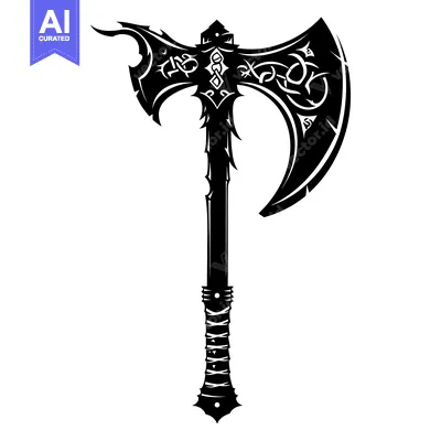 Ornate Black and White Double-Headed Axe with Intricate Designs
