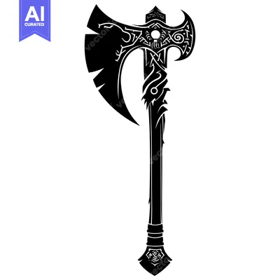 Aset desain premium: Ornate Double-Headed Axe with Tribal Motifs