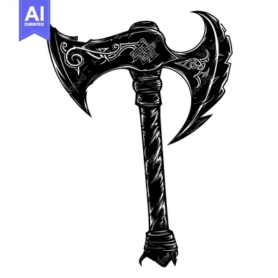 Aset desain premium: Ornate Double-Headed Axe with Intricate Carvings