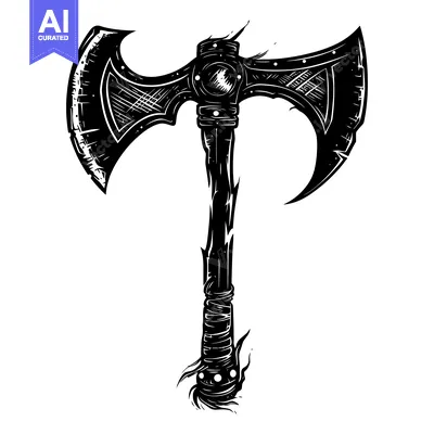 Aset desain premium: A Black and White Illustration of a Double-Headed Axe