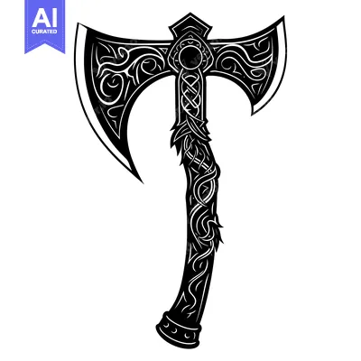 Popular premium asset: Ornate Black and White Viking Axe with Intricate Designs