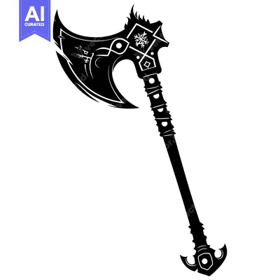 Aset premium populer: Ornate Black and White Silhouette of a Fantasy Axe