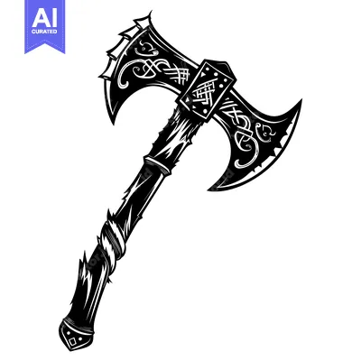Aset premium populer: Ornate Double-Headed Axe with Celtic Knotwork and Jagged Edges