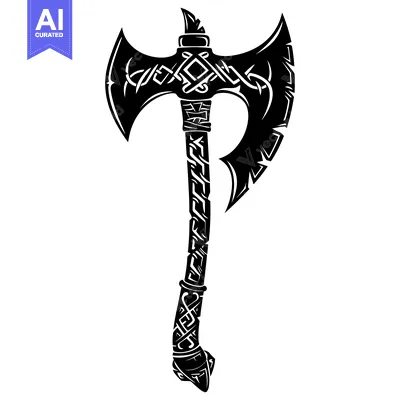 Premium design asset: Ornate Double-Headed Axe with Intricate Pattern