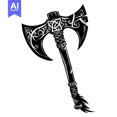 Premium design asset: Ornate Double-Headed Axe with Tribal Design