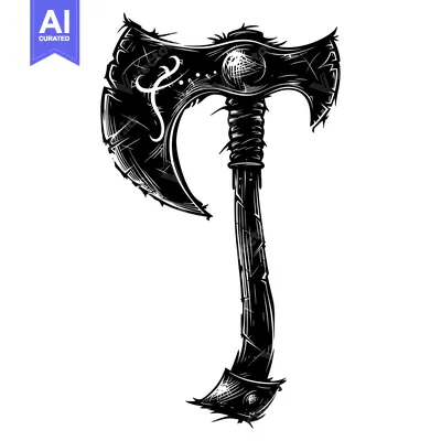 Aset premium populer: Black and White Illustration of a Viking Axe