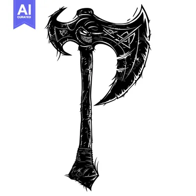 Aset desain premium: Black and White Illustration of a Double-Headed Axe