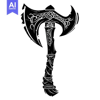 Aset desain premium: Ornate Double-Headed Viking Axe with Celtic Knotwork