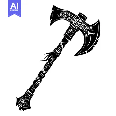 Aset desain premium: Ornate Viking-Style Double-Headed Axe with Intricate Design