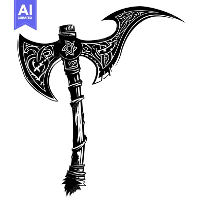 Premium design asset: Ornate Viking Axe with Intricate Knotwork Design