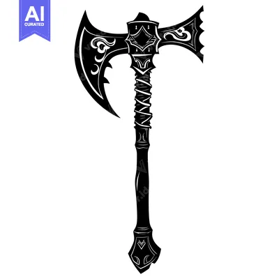 Premium design asset: Ornate Double-Headed Axe with Intricate Detail