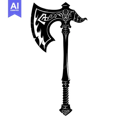 Ornate Black and White Silhouette of a Viking Axe