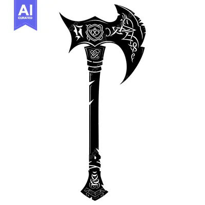 Aset premium populer: Ornate Black and White Illustration of a Viking Axe