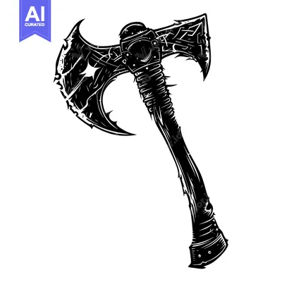 A Black And White Illustration Of A Spiked Battle Axe