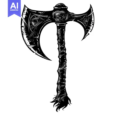 Aset desain premium: Ornate Double-Headed Axe with Detailed Carvings