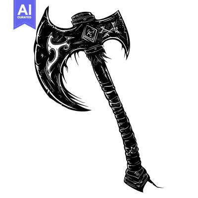 Aset desain premium: Ornate Double-Headed Axe with Intricate Design