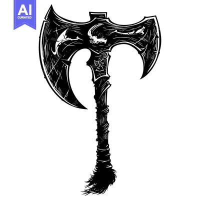 Popular premium asset: Black and White Illustration of a Double-Headed Axe with a Furry Handl