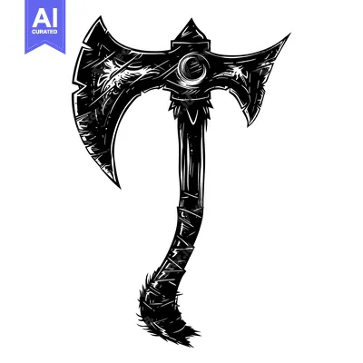 Popular premium asset: Black and white illustration of a double-headed axe