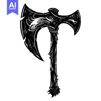 Aset desain premium: A Black And White Illustration Of A Double Headed Axe
