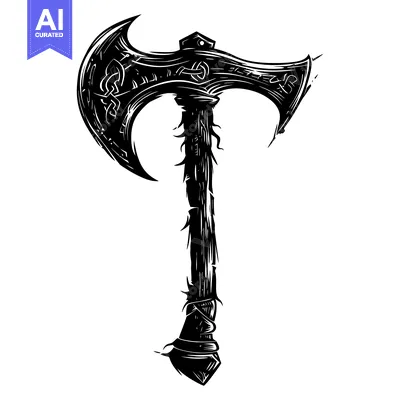Aset premium populer: Ornate Double-Headed Axe with Celtic Knotwork Design