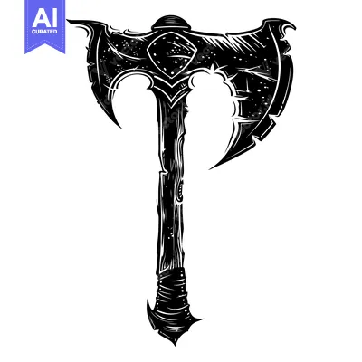 Premium design asset: Black and White Illustration of a Double-Headed Axe
