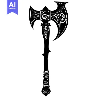 Aset desain premium: Ornate Double-Headed Axe with Celtic Knotwork Design