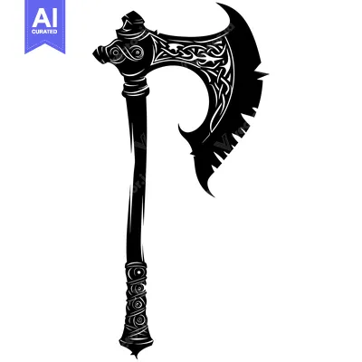 Popular premium asset: Ornate Black and White Viking Axe with Intricate Design