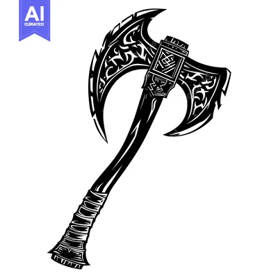 Ornate Double-Headed Axe with Tribal Design