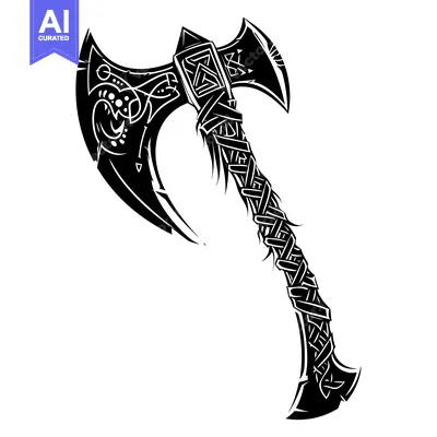 Premium design asset: Ornate Double-Headed Viking Axe with Intricate Knotwork Design
