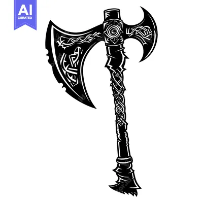 Aset desain premium: Ornate Double-Headed Axe with Celtic Knotwork Design