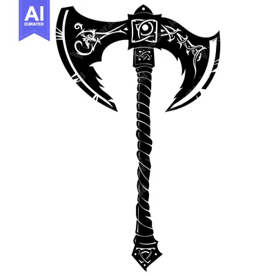 Premium design asset: Ornate Double-Headed Axe with Intricate Designs