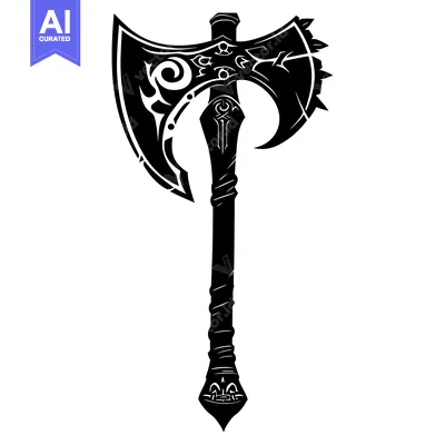 Aset desain premium: Ornate Double-Headed Axe with Intricate Designs