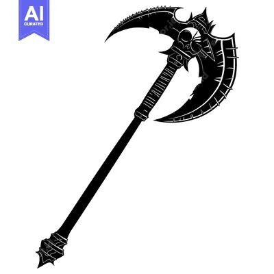 Aset desain premium: A Black and White Illustration of a Spiked and Skull-Adorned Fantasy A