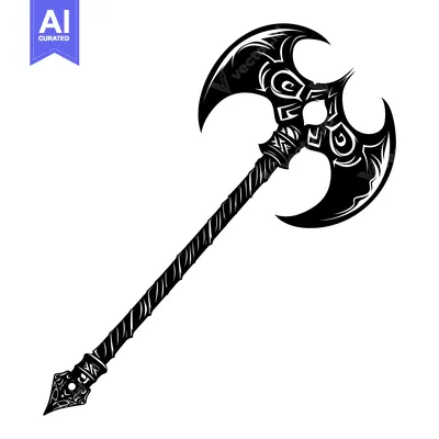 Aset desain premium: Black and White Illustration of a Double-Headed Axe