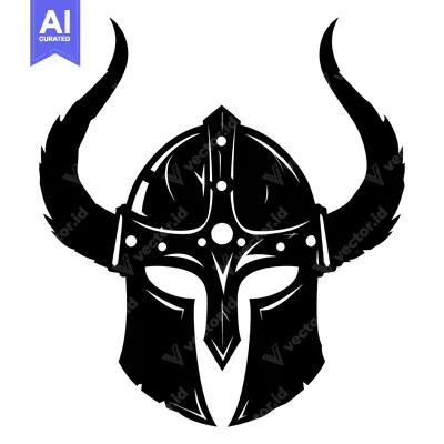 Popular premium asset: Black and White Silhouette of a Viking Helmet with Horns