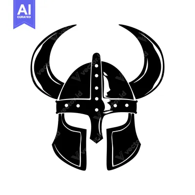 Aset desain premium: Black and White Illustration of a Viking Helmet with Horns