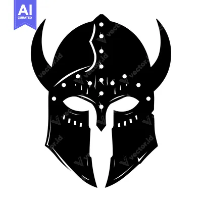Aset desain premium: Black and White Illustration of a Viking Helmet with Horns