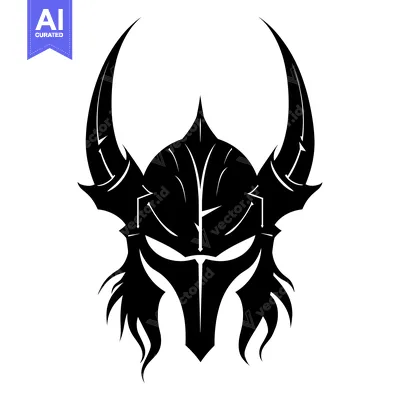 Popular premium asset: Black and White Silhouette of a Warrior's Helmet with Horns and a Viso