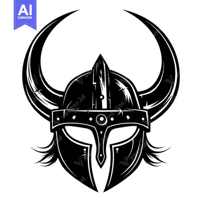 Aset premium populer: Black and White Illustration of a Viking Helmet with Horns