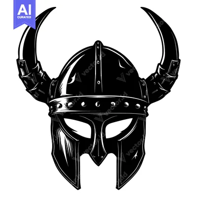 Aset desain premium: Black and White Illustration of a Viking Helmet with Horns