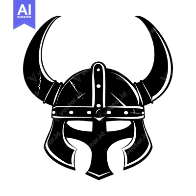 Popular premium asset: Black and White Illustration of a Viking Helmet with Horns