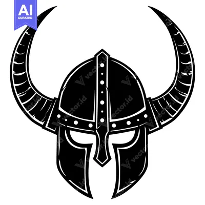 Aset premium populer: Black and White Illustration of a Viking Helmet with Horns