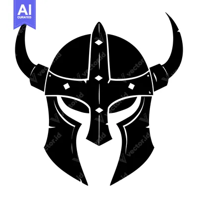 Aset desain premium: Black and White Illustration of a Viking Helmet with Horns