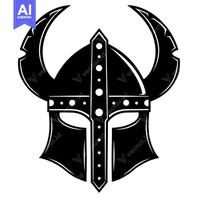 Aset desain premium: Black and White Illustration of a Viking Helmet with Horns