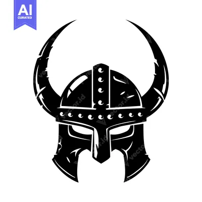 Aset premium populer: Black and White Illustration of a Viking Helmet with Horns